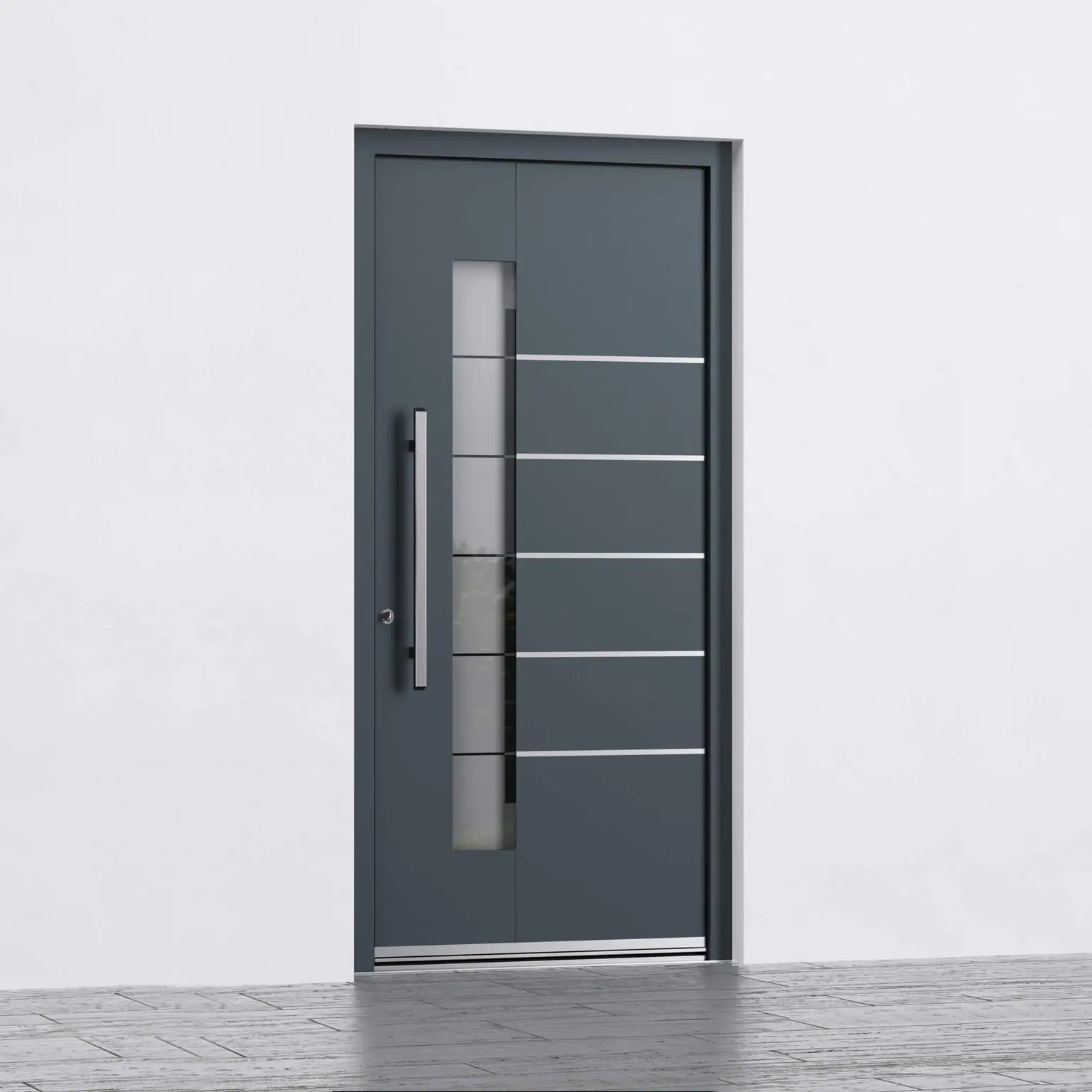 Vhodna vrata Inotherm AGE 1128 v fasadi – RAL 7016 antracit