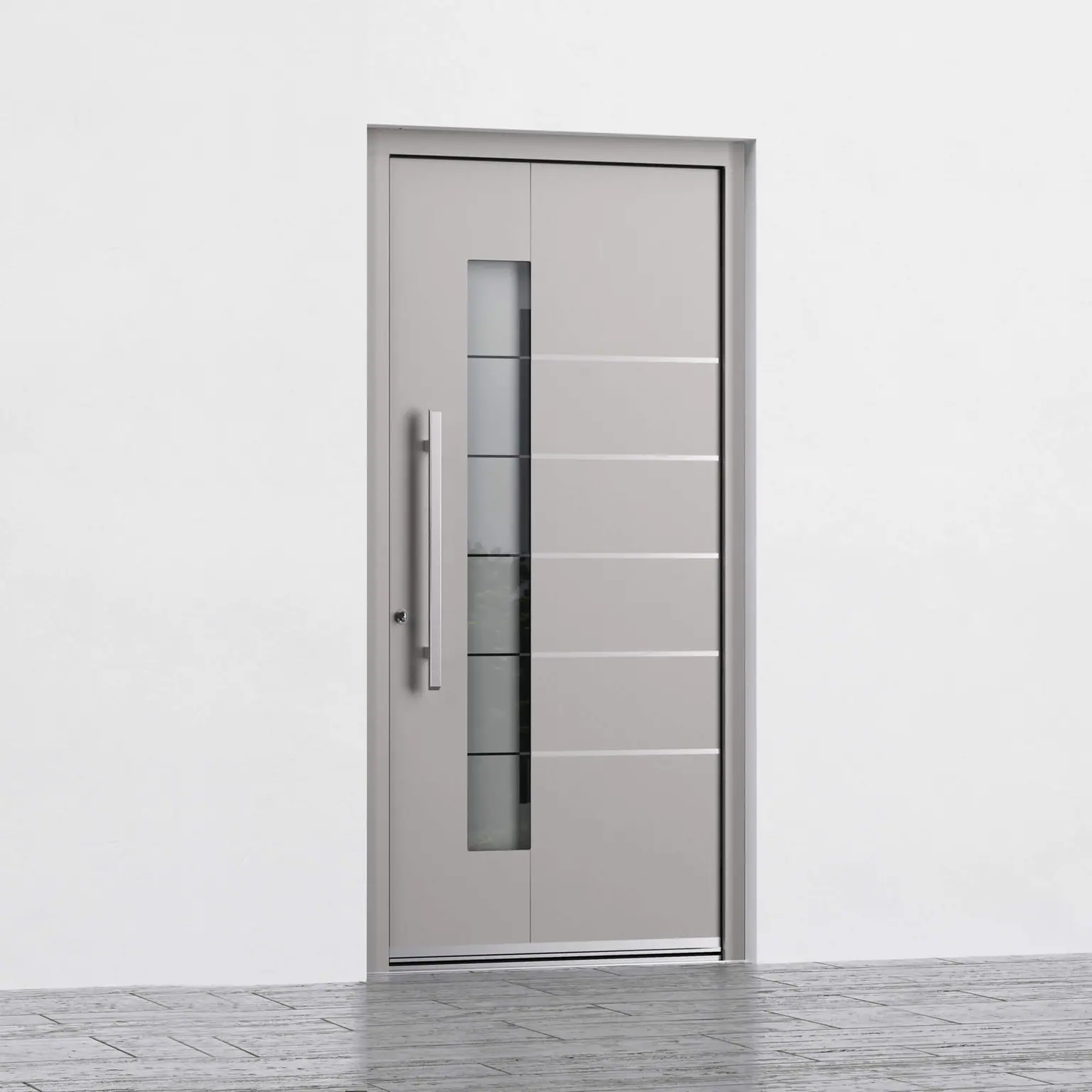 Vhodna vrata Inotherm AGE 1128 v fasadi – RAL 9007 siva