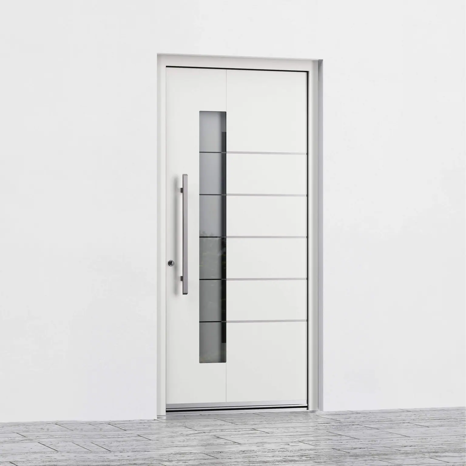 Vhodna vrata Inotherm AGE 1128 v fasadi – RAL 9016 bela